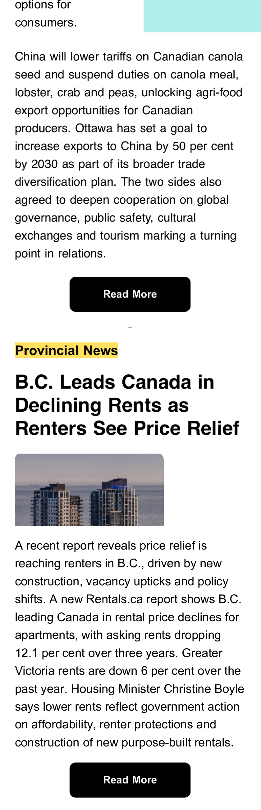 National news continued. B.C. Leads Canada in Declining Rents as Renters See Price Relief.