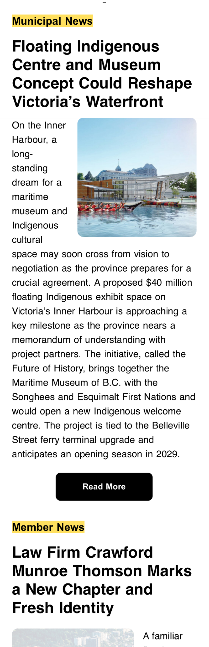 Floating Indigenous Centre and Museum Concept Could Reshape Victoria’s Waterfront. Crawford Munroe Thomson member news.